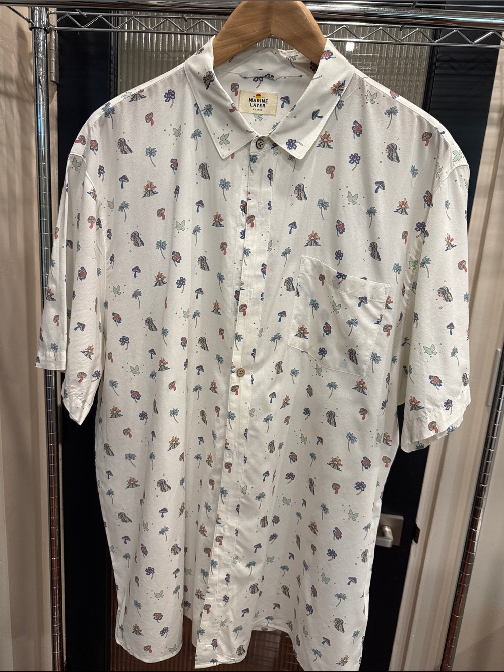 Marine Layer Men’s XL Short Sleeve Camp Shirt Retro Mushroom Palm Novelty Print